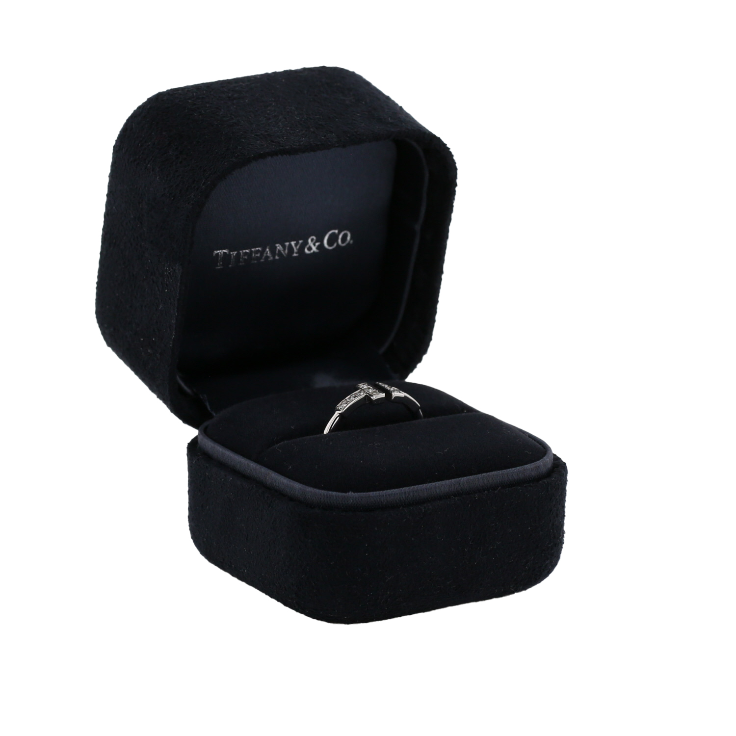 Bague ouverte Tiffany & Co Tiffany T petit modèle en or blanc et diamants - Detail D2