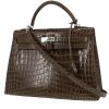 Sac à main Hermès  Kelly 32 cm en crocodile niloticus Gris Éléphant - 00pp thumbnail