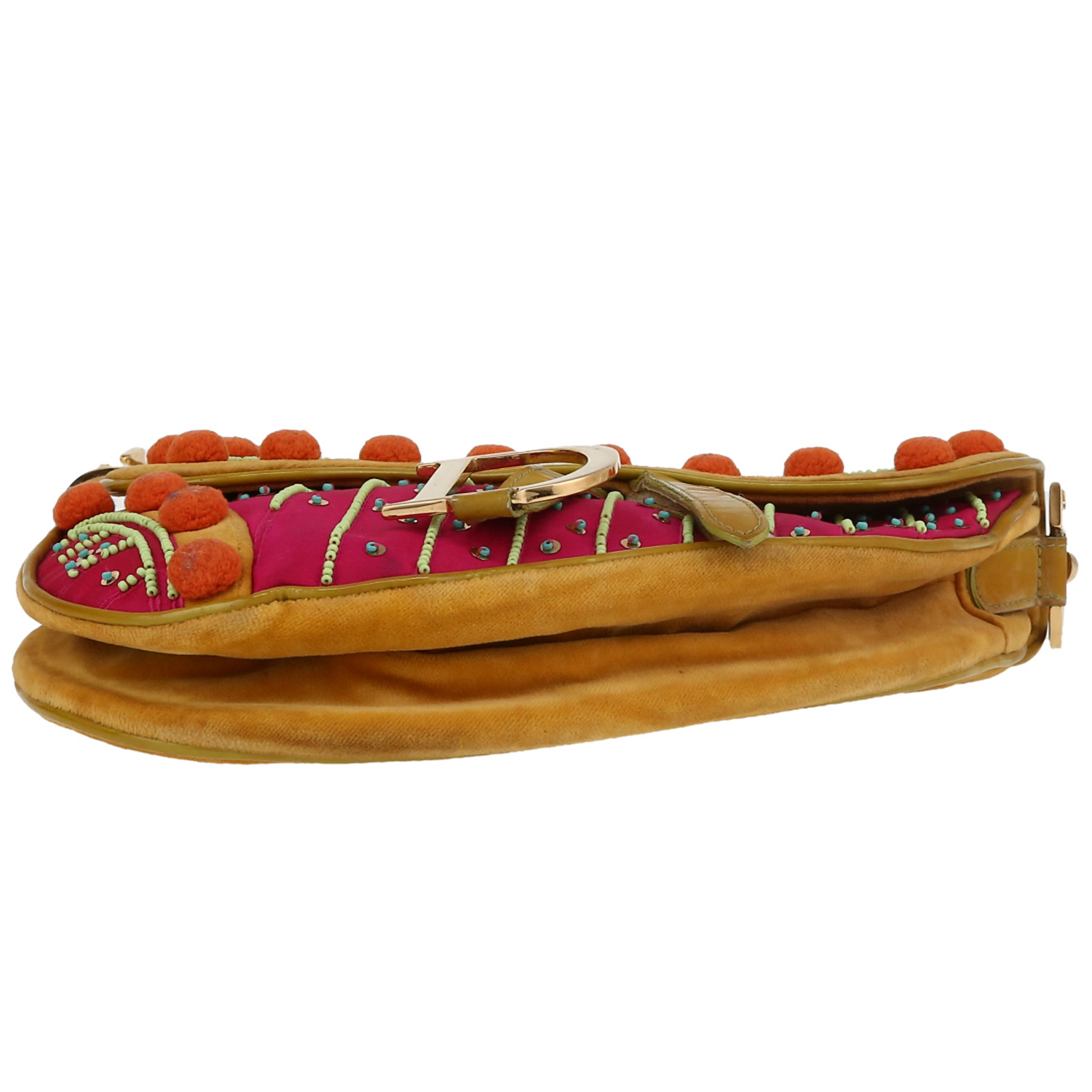 Borsa Dior  Saddle in tela rosa e velluto giallo - Detail D1