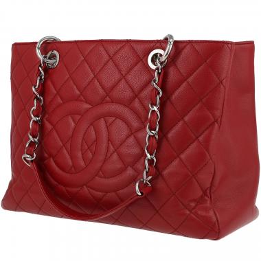 Sac porté épaule ou main Chanel  Shopping GST en cuir grainé matelassé rouge