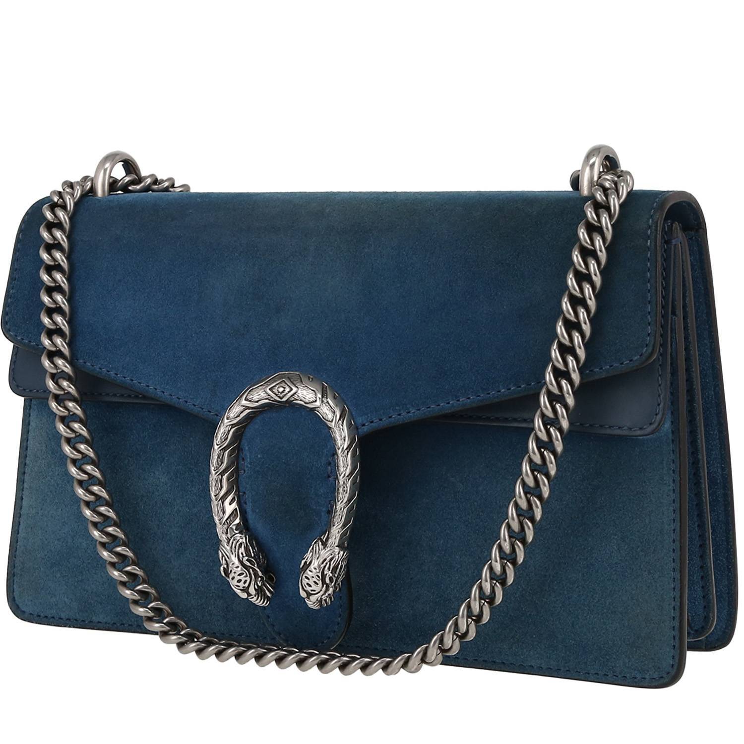 Gucci Dionysus bag worn on the shoulder or carried in the hand in blue suede and blue leather