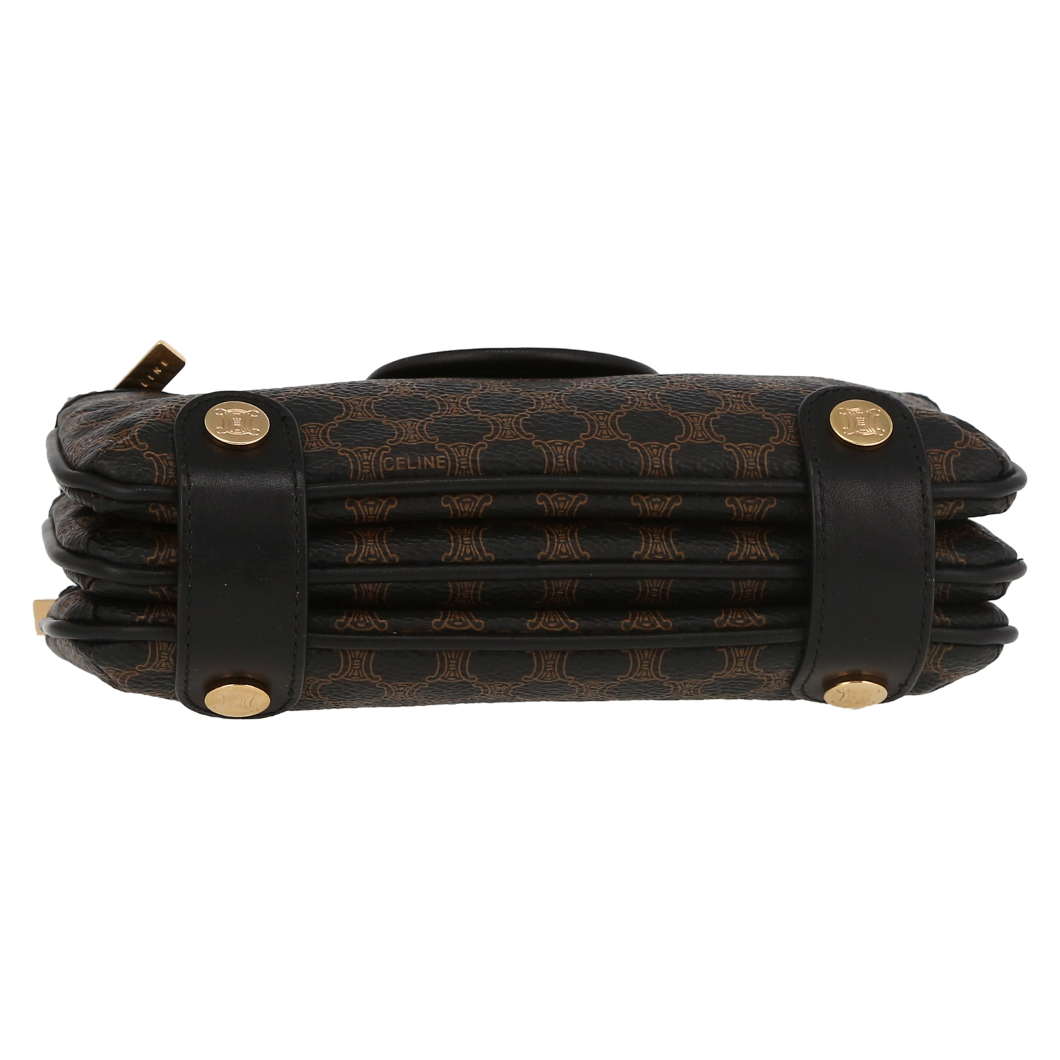 Celine  Vintage bag worn on the shoulder or carried in the hand  in brown coated canvas  and black leather - Detail D1