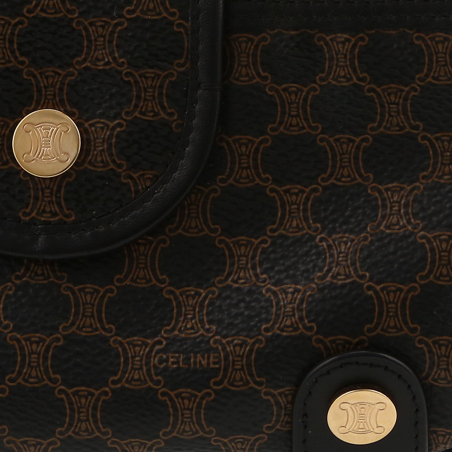 Borsa da spalla o a mano Celine  Vintage in tela cerata marrone e pelle nera - Detail D2