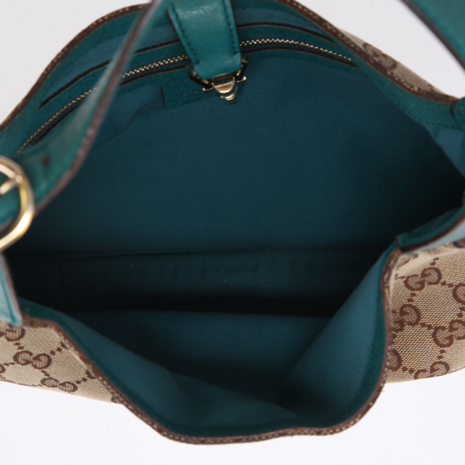Borsa Gucci  Jackie in tela siglata beige e pelle blu - Detail D3