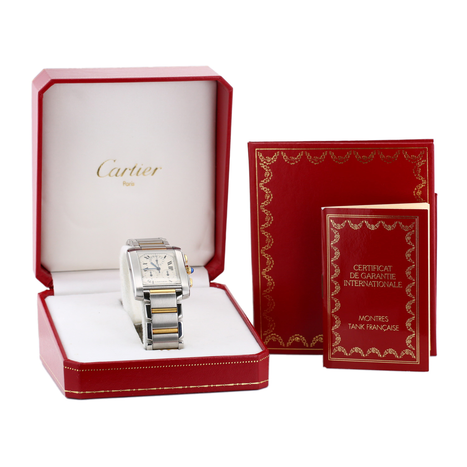 Cartier Tank Française Chrono  in gold and stainless steel Ref: Cartier - 2303  Circa 1996 - Detail D2