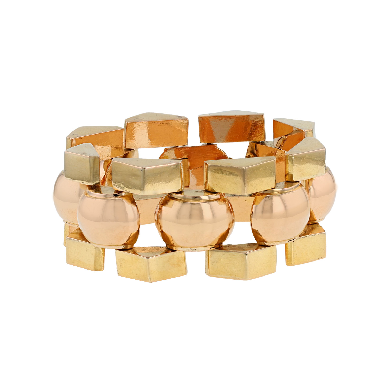 Brazalete Tank época años 40 Vintage  de oro amarillo y oro rosa