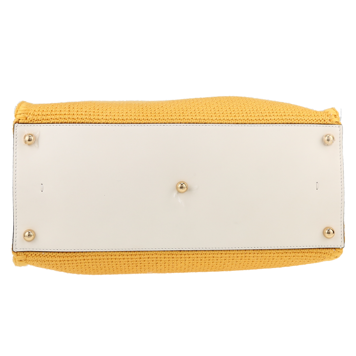 Shopping bag Fendi  Sunshine in tela gialla e bianca e pelle bianca - Detail D1