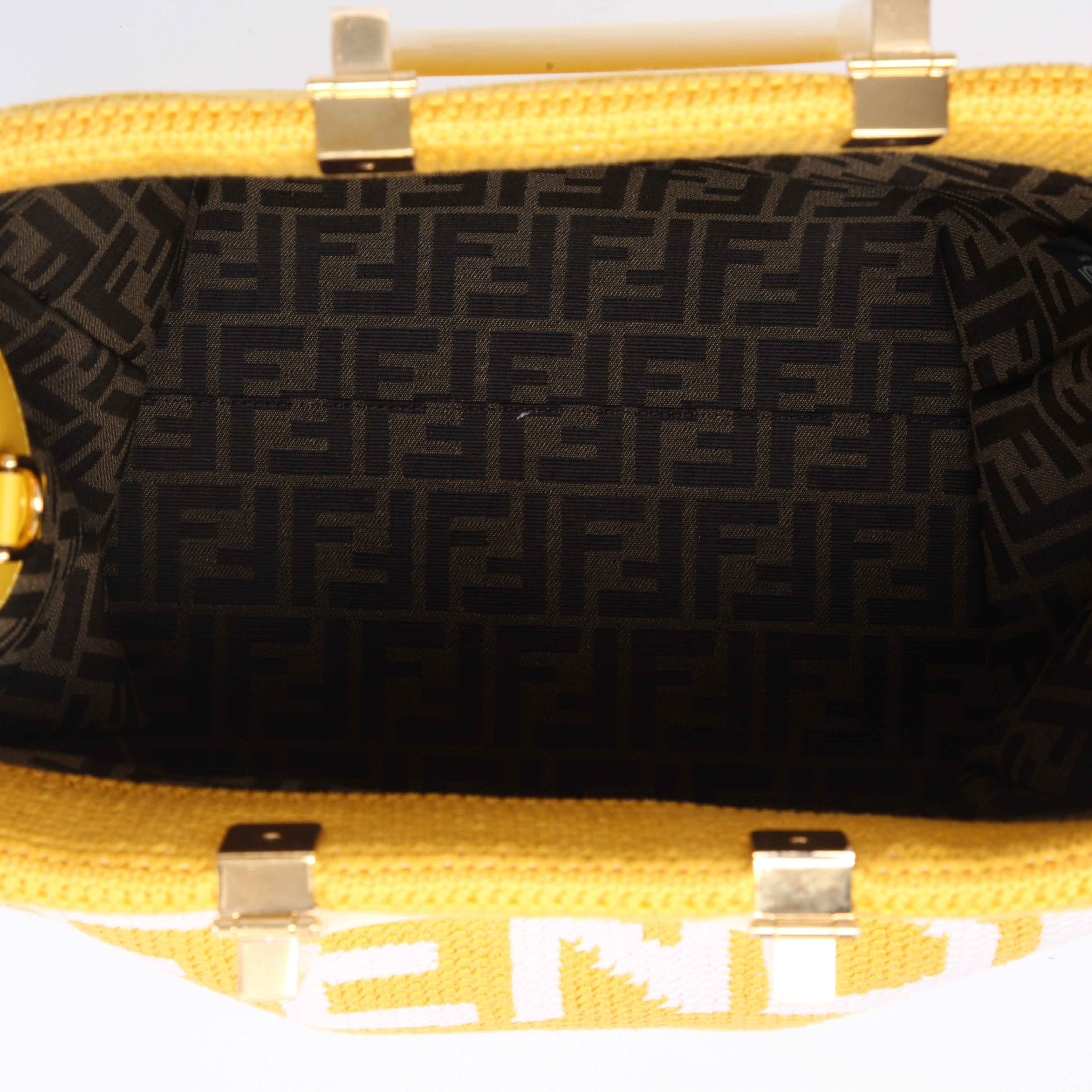 Sac cabas Fendi  Sunshine en toile jaune et blanche et cuir blanc - Detail D3