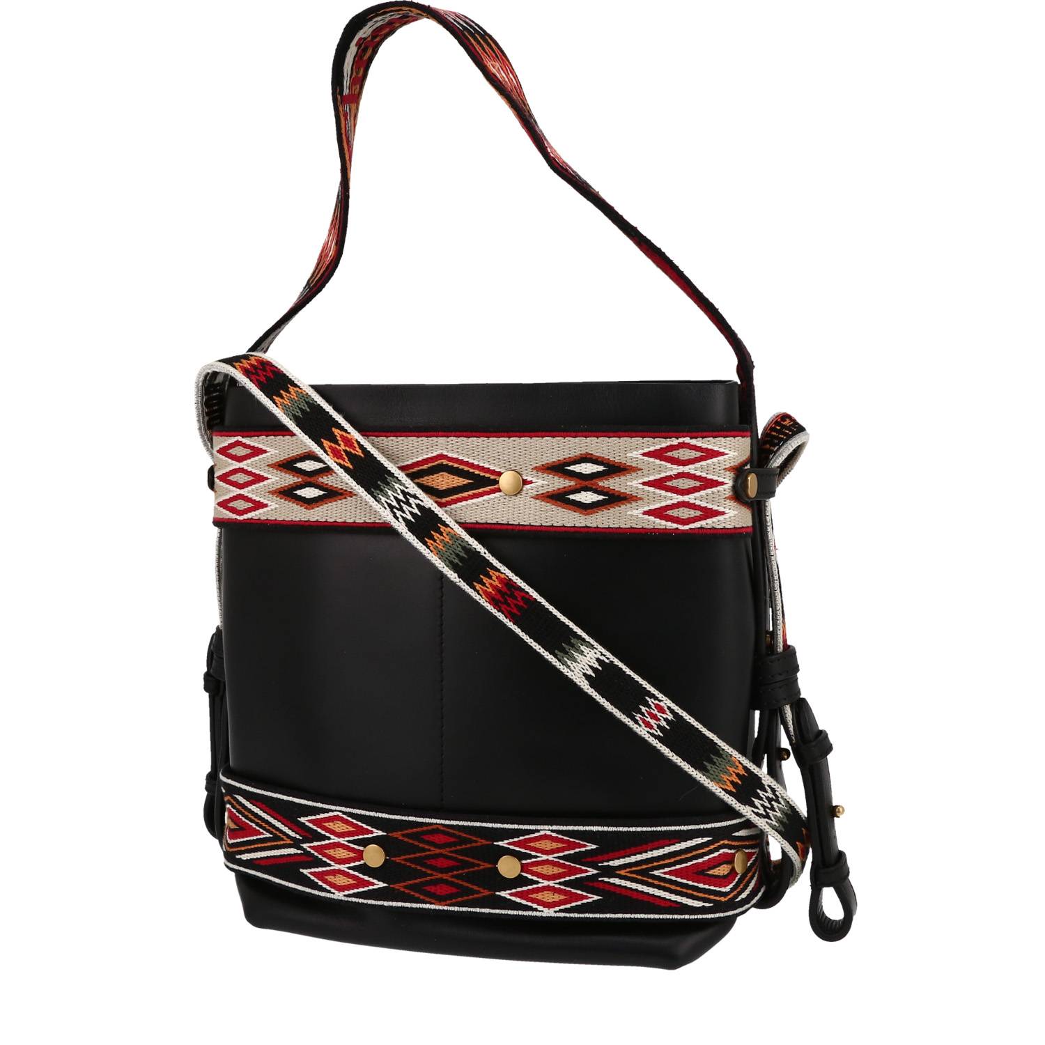 00pp dior handbag in black leather and multicolor canvas
