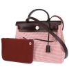 Hermès  Herbag bag worn on the shoulder or carried in the hand  in pink and white bicolor  canvas  and burgundy Hunter cowhide - 00pp thumbnail