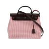 Hermès  Herbag bag worn on the shoulder or carried in the hand  in pink and white bicolor  canvas  and burgundy Hunter cowhide - 360 thumbnail