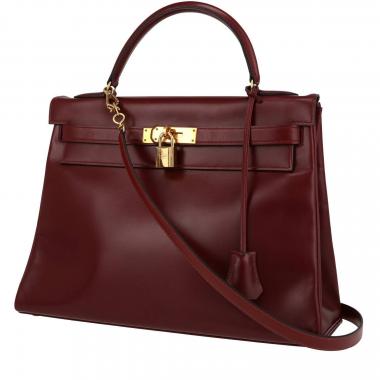 Bolso de mano Hermès  Kelly 32 cm en cuero box color burdeos