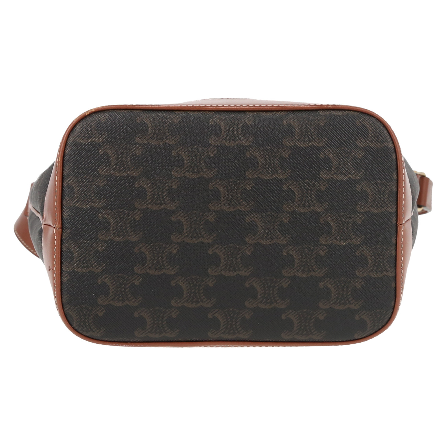 Celine  Seau small model  shoulder bag  in brown monogram canvas  and brown leather - Detail D1