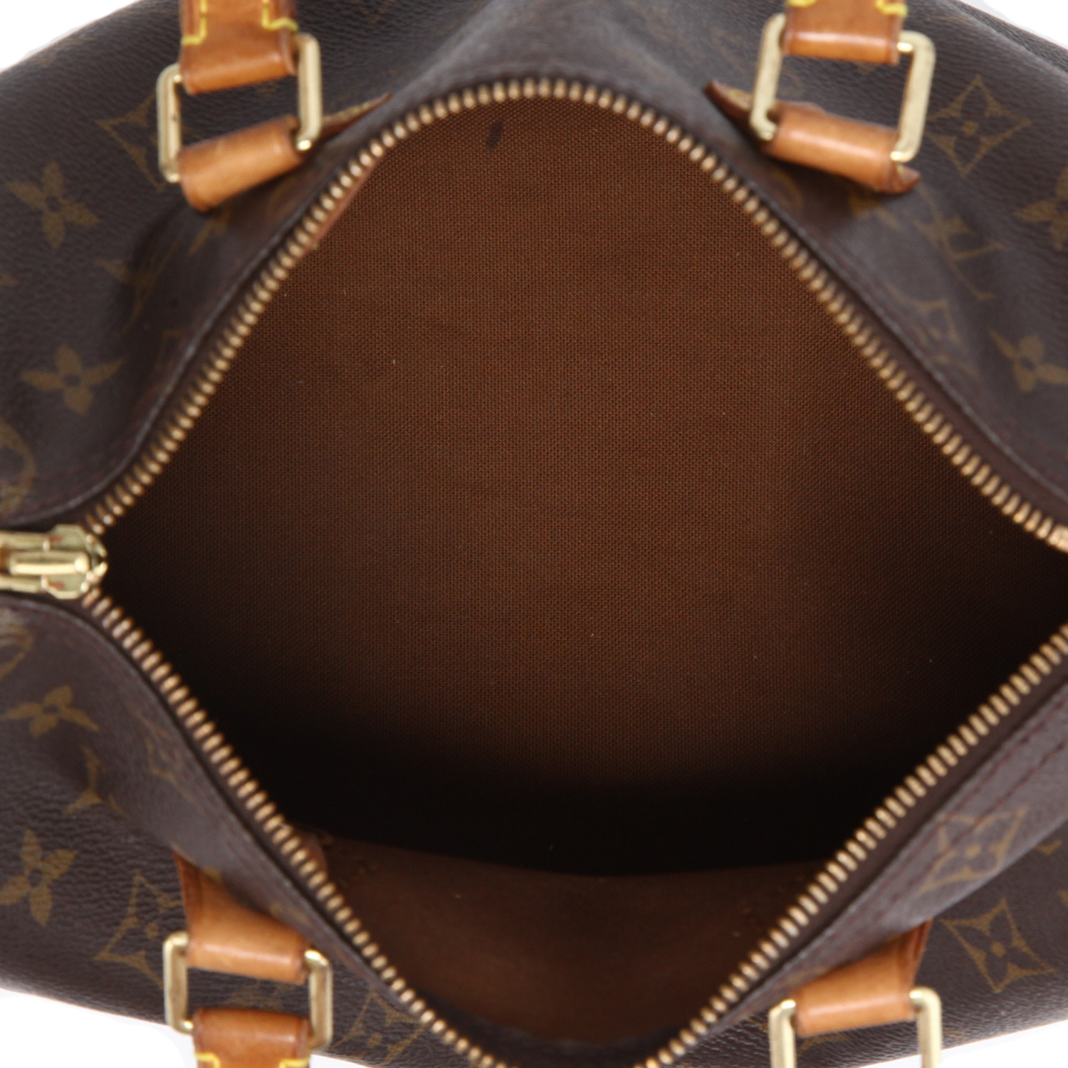 Bolso de mano Louis Vuitton  Speedy 25 en lona Monogram marrón y cuero natural - Detail D3