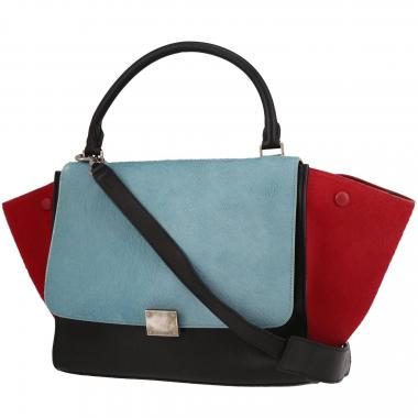 Sac à main Celine  Trapeze moyen modèle  en poulain bleu et rouge et cuir bleu-marine