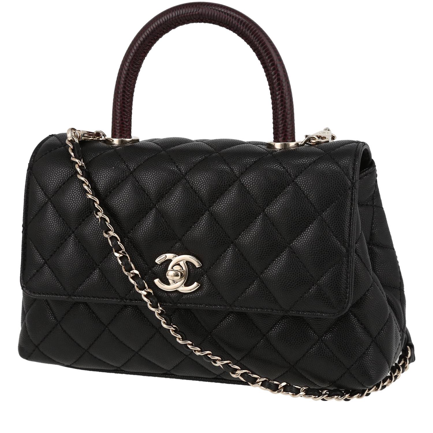 Chanel Coco Handle mini shoulder bag in black quilted grained leather