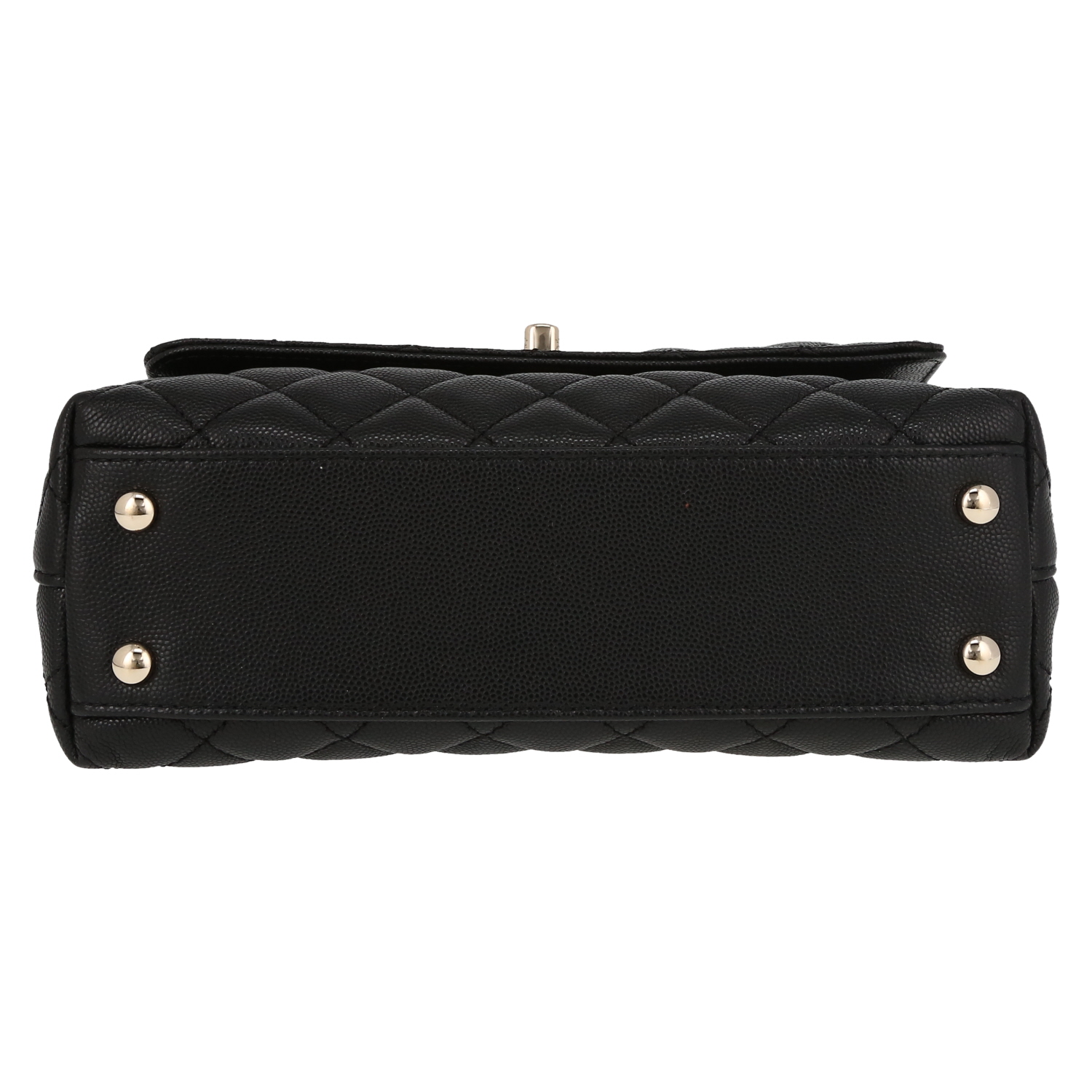 Chanel  Coco Handle mini  shoulder bag  in black quilted grained leather - Detail D1
