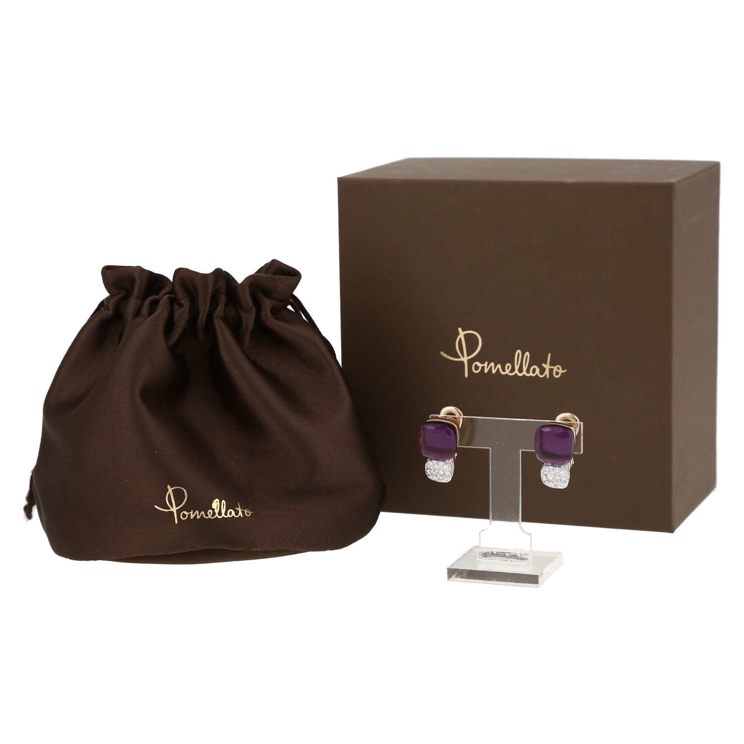 Pomellato Nudo earrings in pink gold, amethysts and diamonds - Detail D2