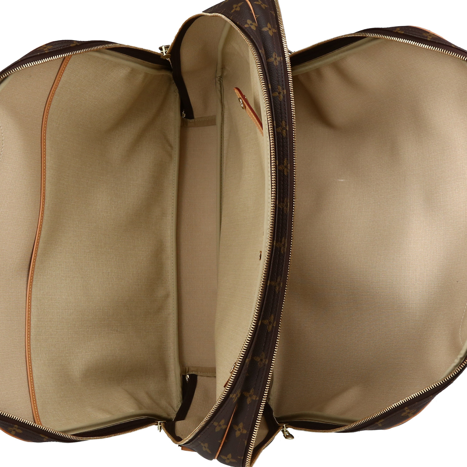 Sac de voyage Louis Vuitton  Alize - Luggage en toile monogram enduite marron et cuir naturel - Detail D3