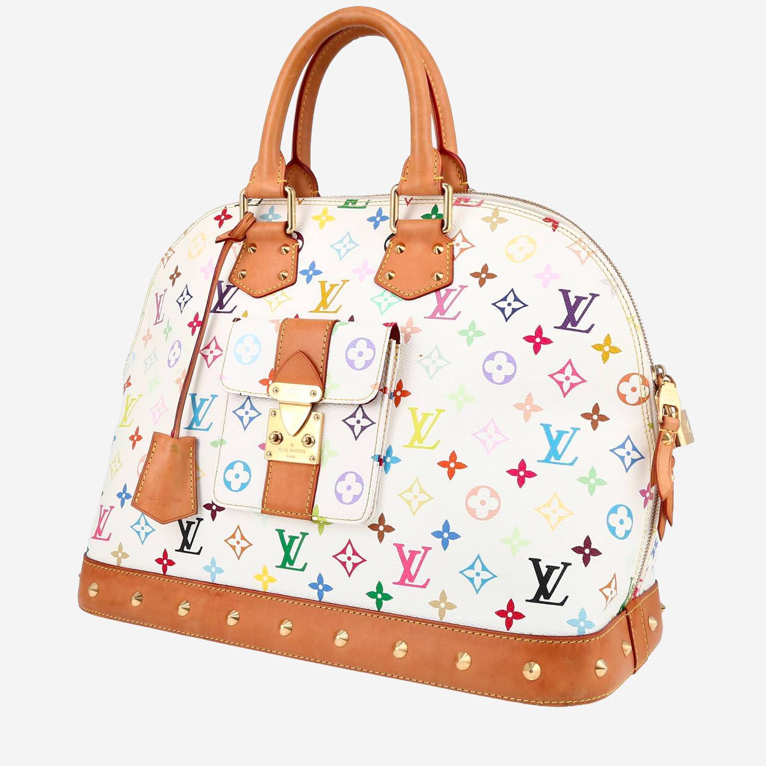 Louis Vuitton  Alma Editions Limitées weekend bag  in multicolor and white monogram canvas  and natural leather