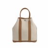 Hermès   shopping bag  in Gris-Béton canvas  and Biscuit leather taurillon clémence - 360 thumbnail