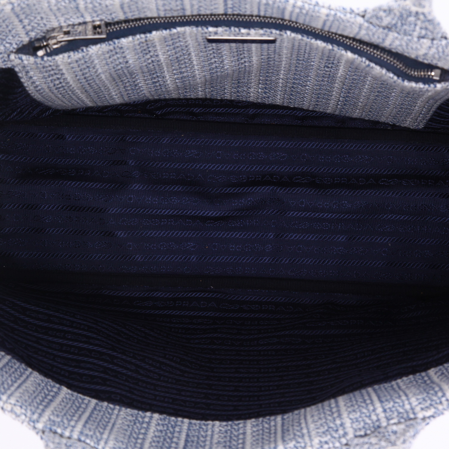 Shopping bag Prada   in tela blu e bianca - Detail D3