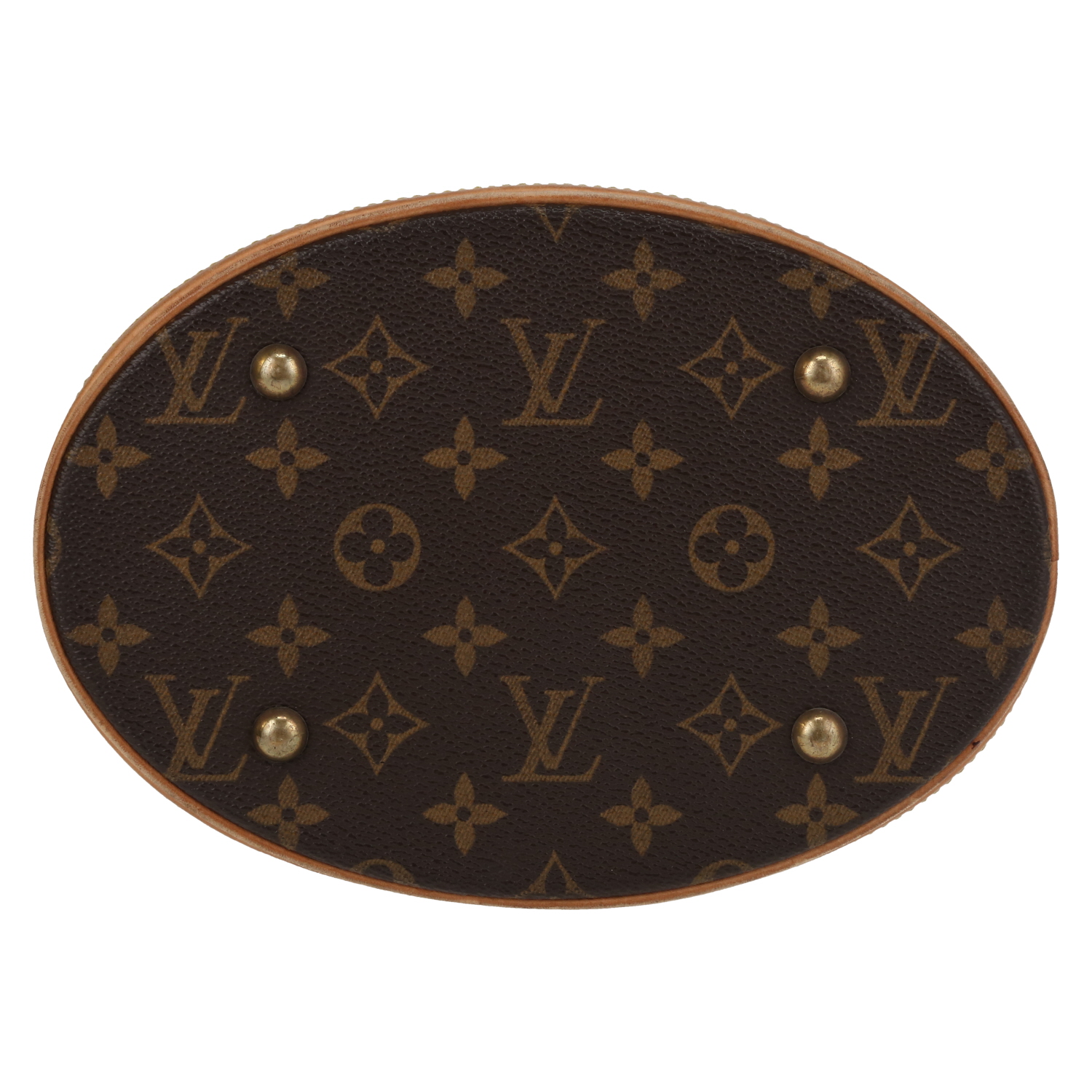 Sac cabas Louis Vuitton  Bucket en toile monogram enduite marron et cuir naturel - Detail D1