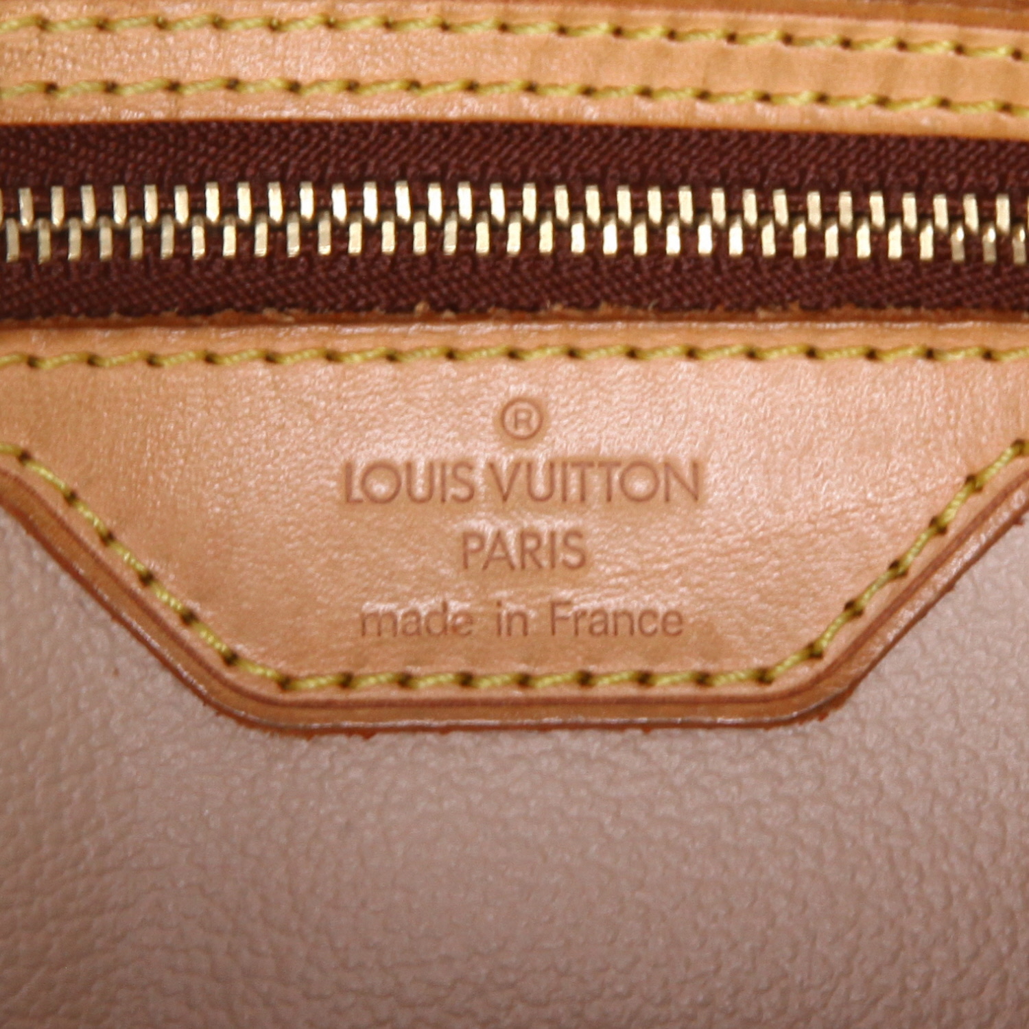 Sac cabas Louis Vuitton  Bucket en toile monogram enduite marron et cuir naturel - Detail D2