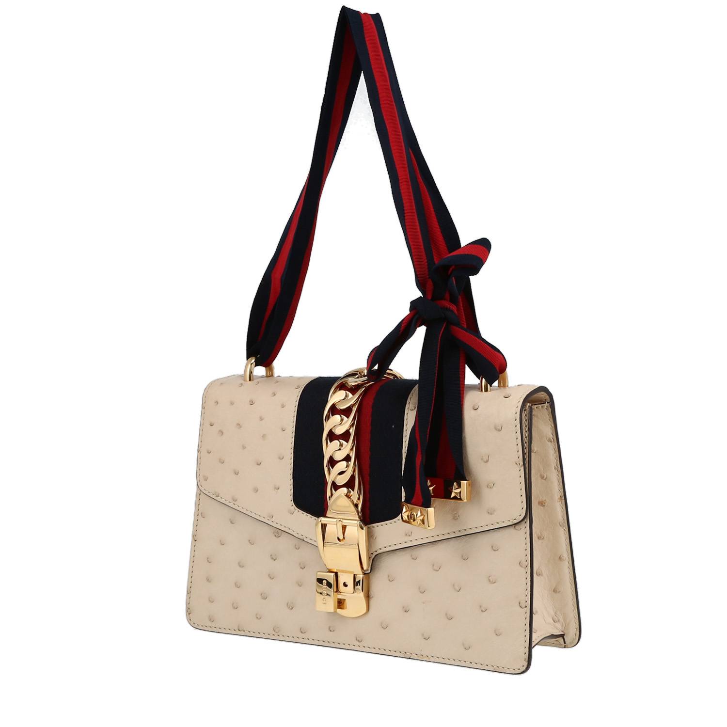 Gucci Sylvie handbag in off-white ostrich leather