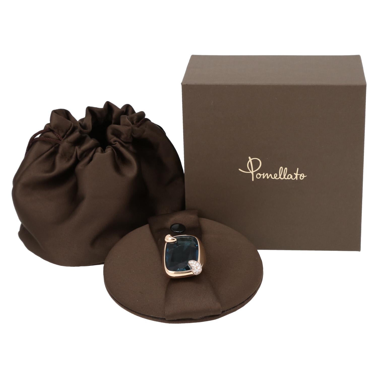 Pomellato Ritratto large model ring in pink gold, Blue London topaz and diamonds - Detail D2