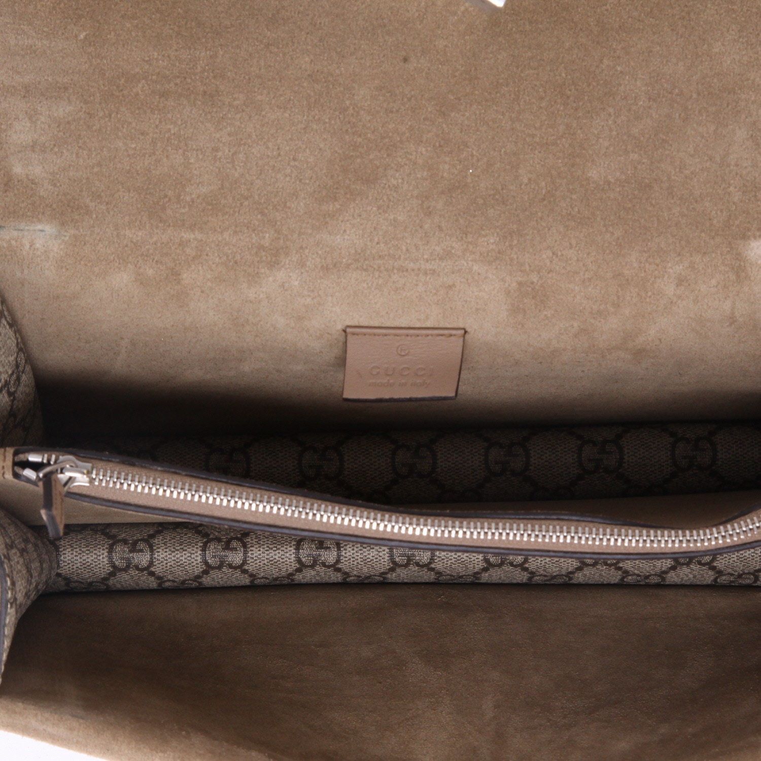 Sac à main Gucci  Dionysus en toile siglée beige et daim marron - Detail D3
