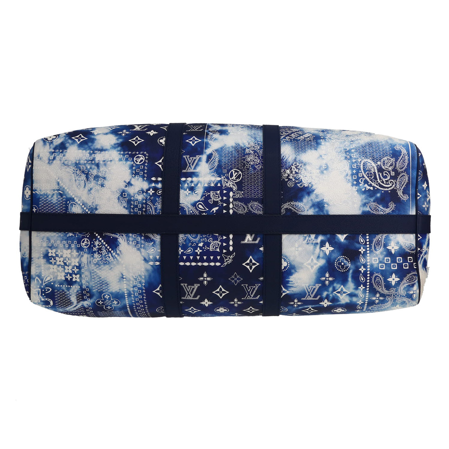 Louis Vuitton  Keepall Editions Limitées travel bag  in blue and white monogram canvas - Detail D1