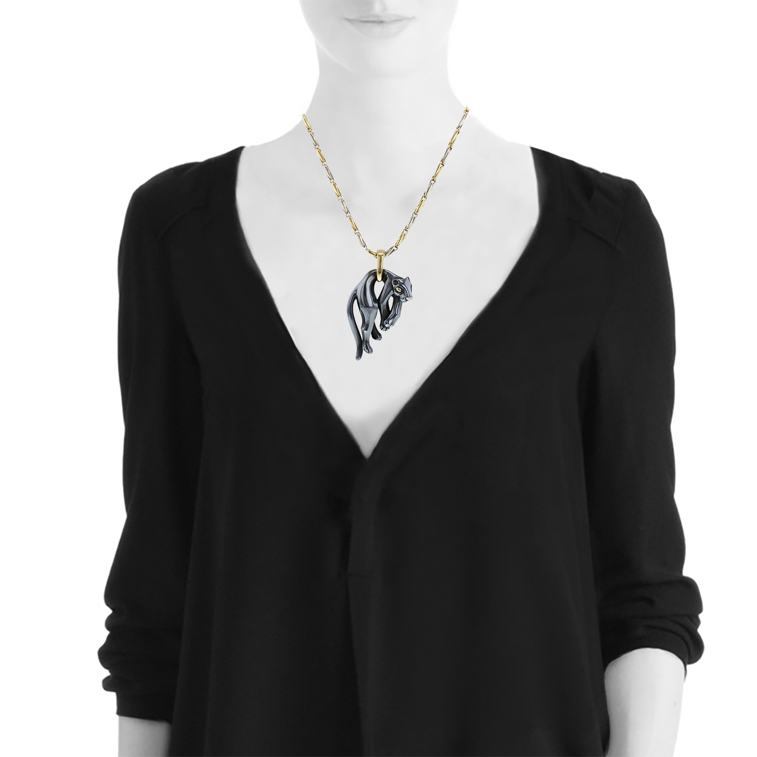 Collier années 90 Cartier Panthère en or jaune et silverium - Detail D1