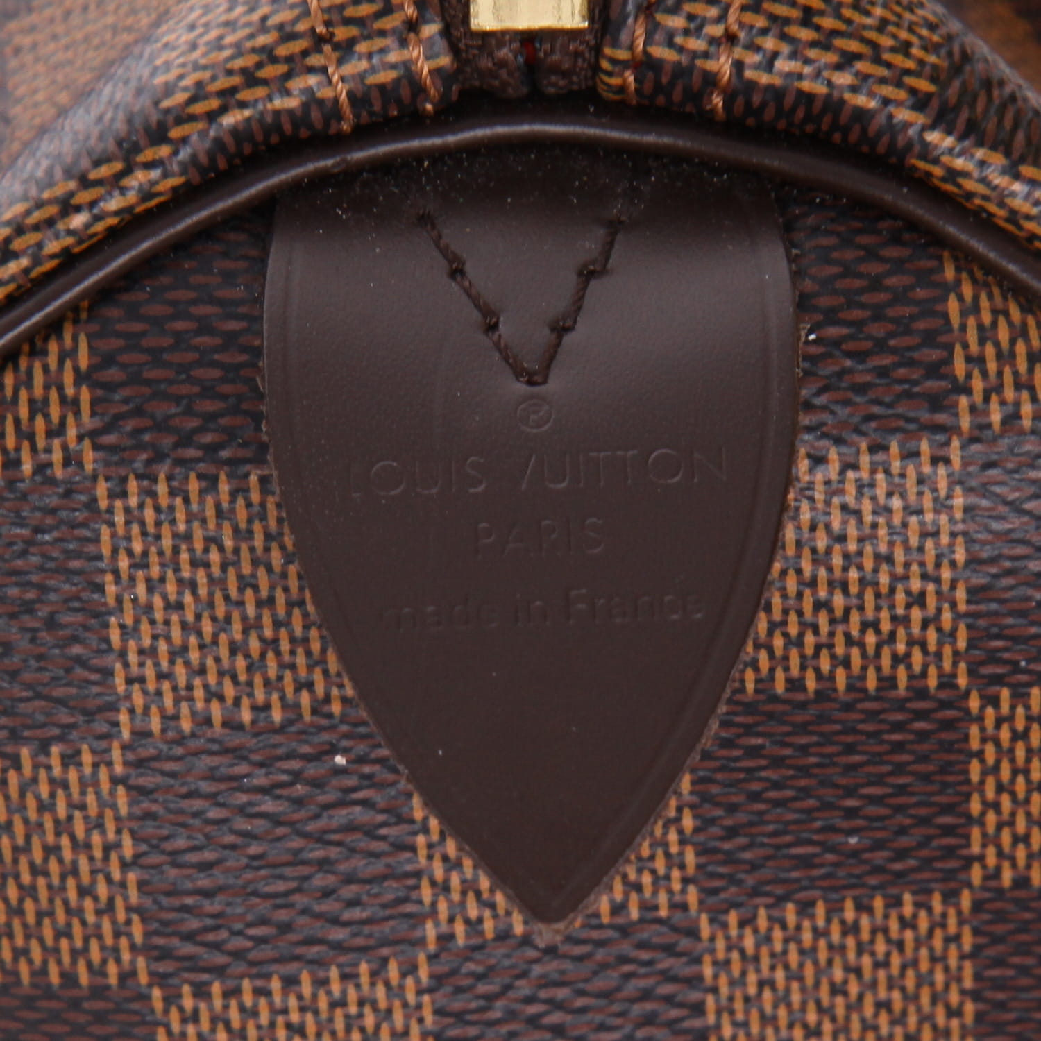 Sac à main Louis Vuitton  Speedy 25 en toile damier ébène et cuir marron - Detail D2