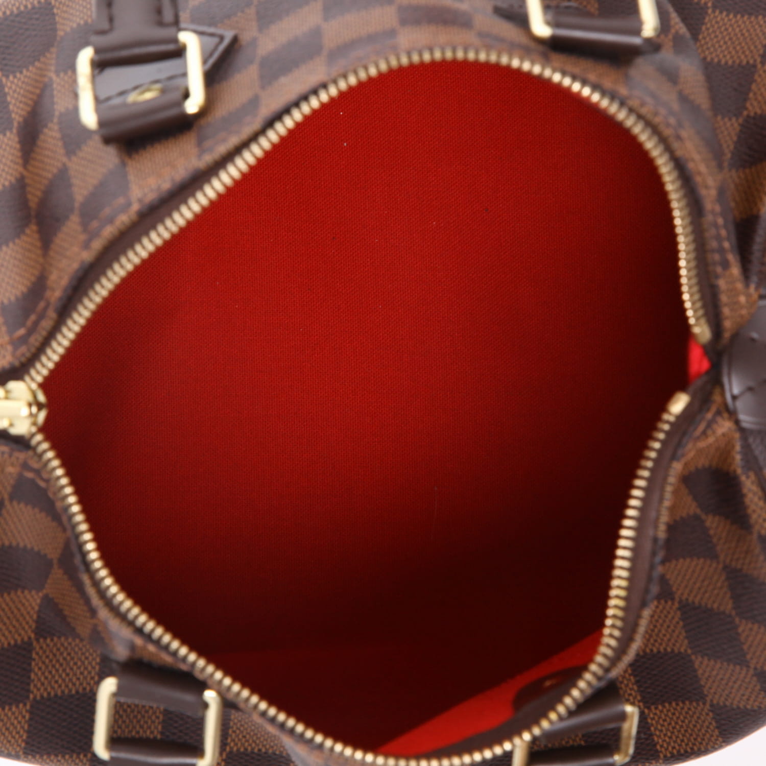 Sac à main Louis Vuitton  Speedy 25 en toile damier ébène et cuir marron - Detail D3