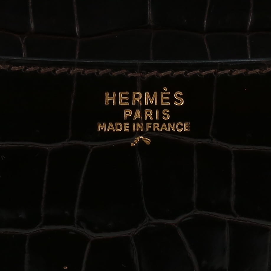 Bolso de mano Hermès  Constance en cocodrilo porosus marrón - Detail D2