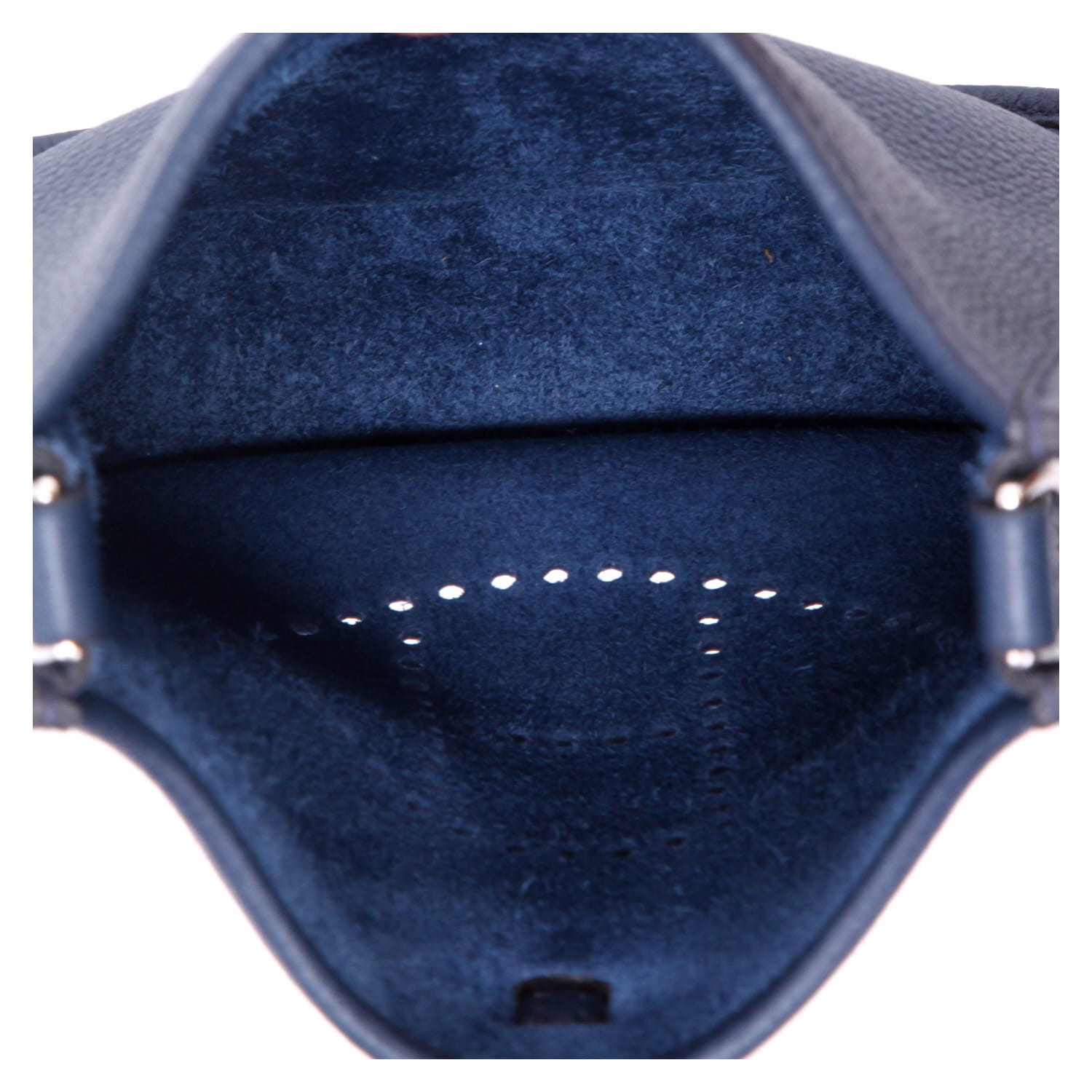 Bolso bandolera Hermès  Mini Evelyne mini  en cuero togo Bleu de Prusse y lona azul - Detail D1