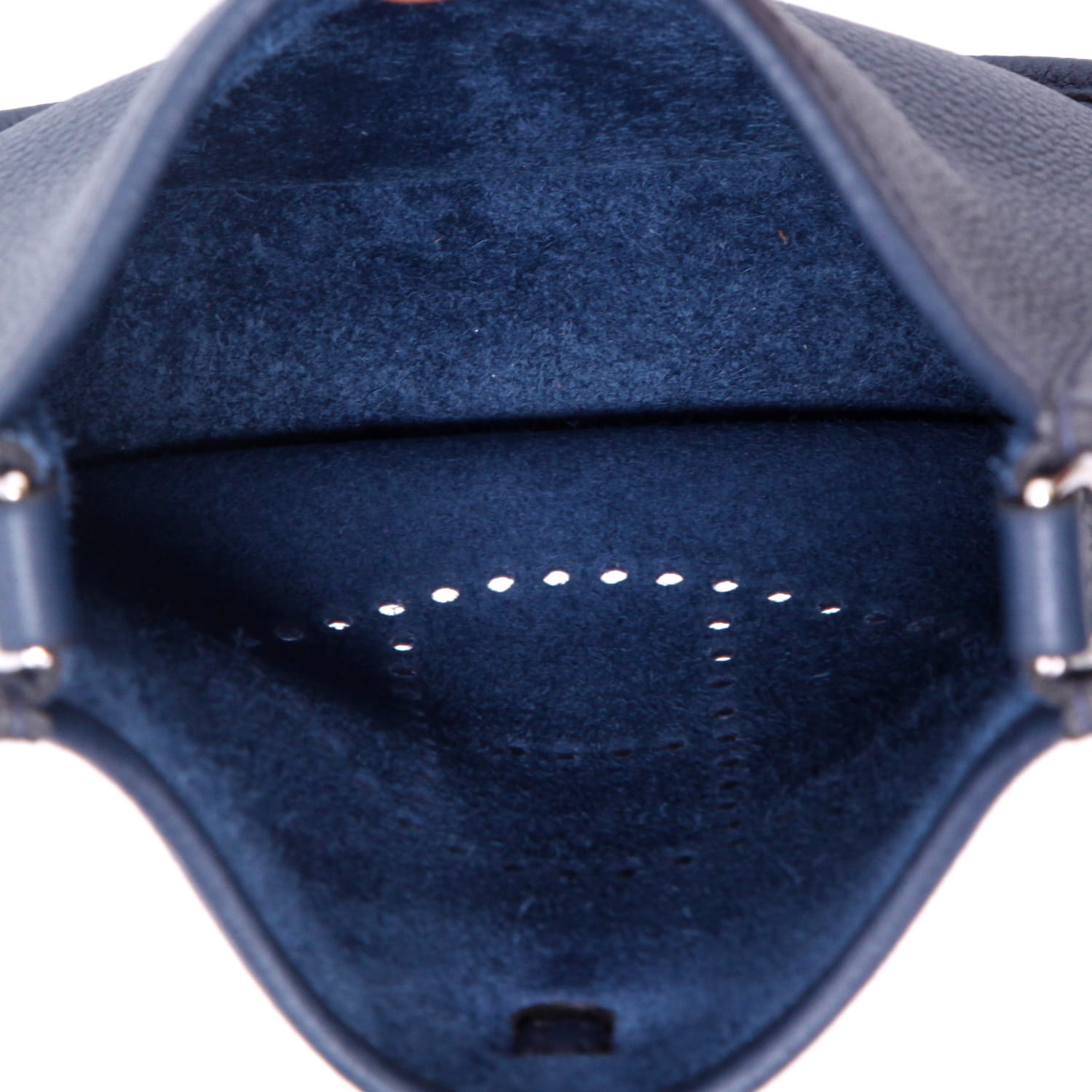 Hermès  Mini Evelyne mini  shoulder bag  in Bleu de Prusse togo leather  and blue canvas - Detail D3