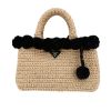 Prada   handbag  in beige and black raphia - 360 thumbnail