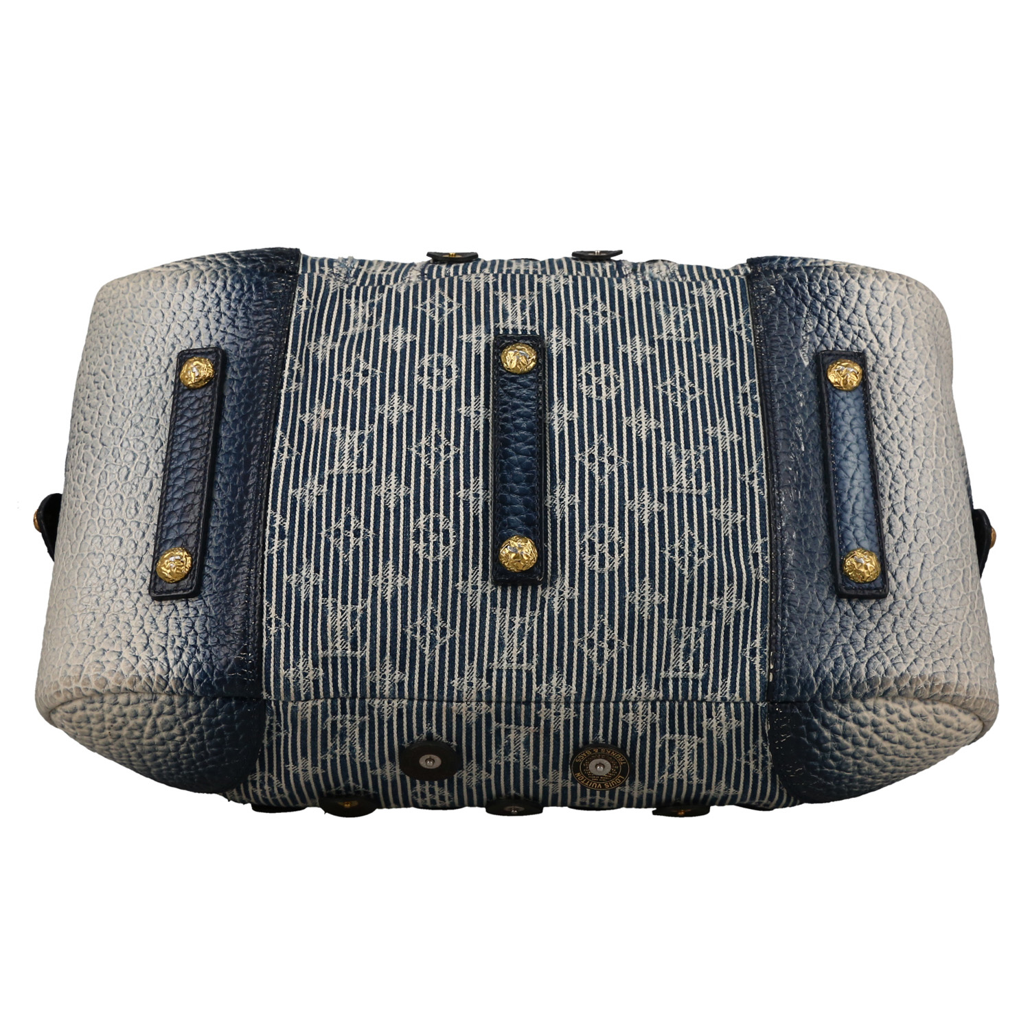 Louis Vuitton  Panama Bowly handbag  in blue denim canvas  and blue leather - Detail D1