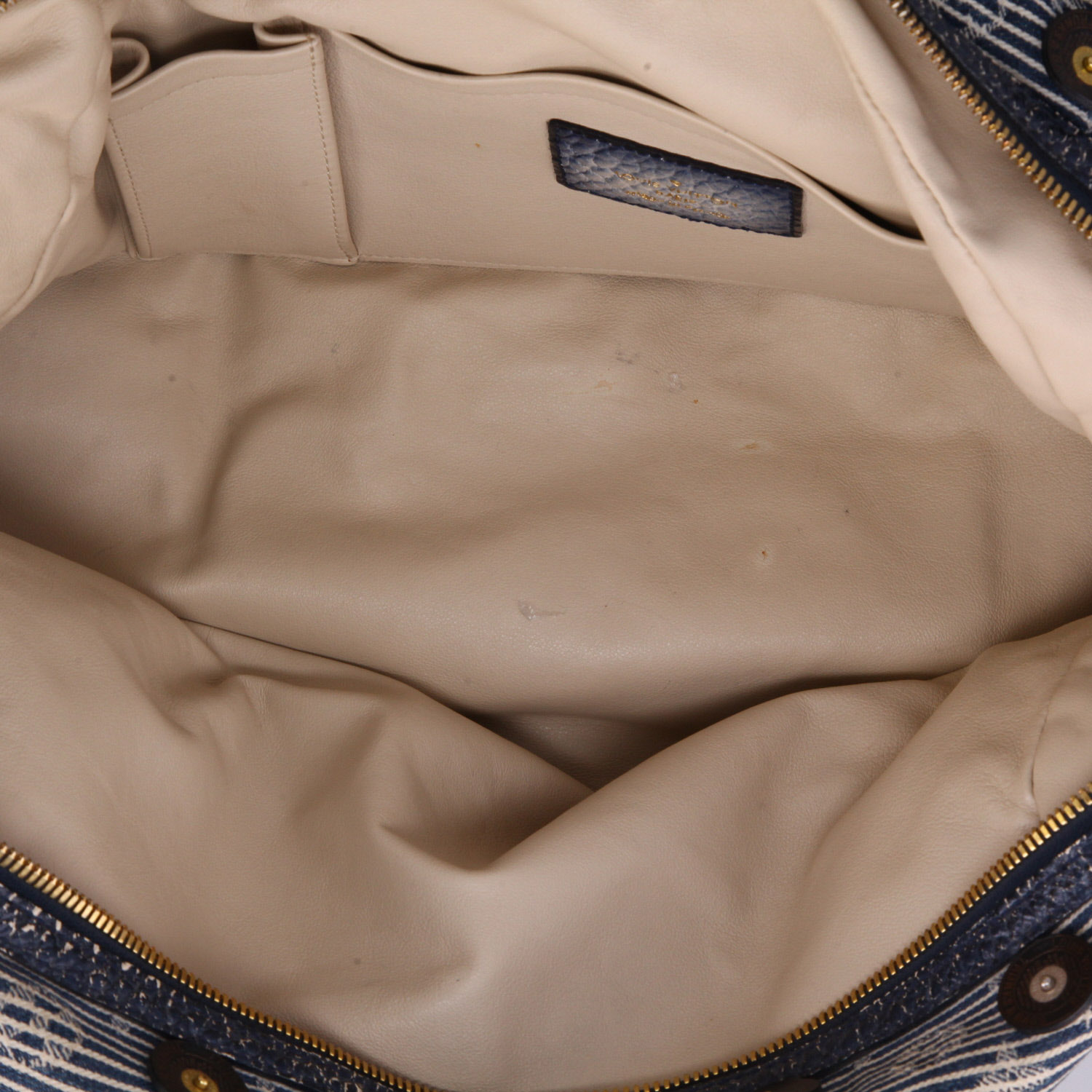 Louis Vuitton  Panama Bowly handbag  in blue denim canvas  and blue leather - Detail D3