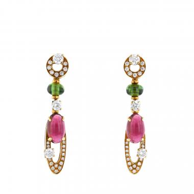 Pendientes articulados Bulgari Elisia de oro amarillo, turmalinas y diamantes