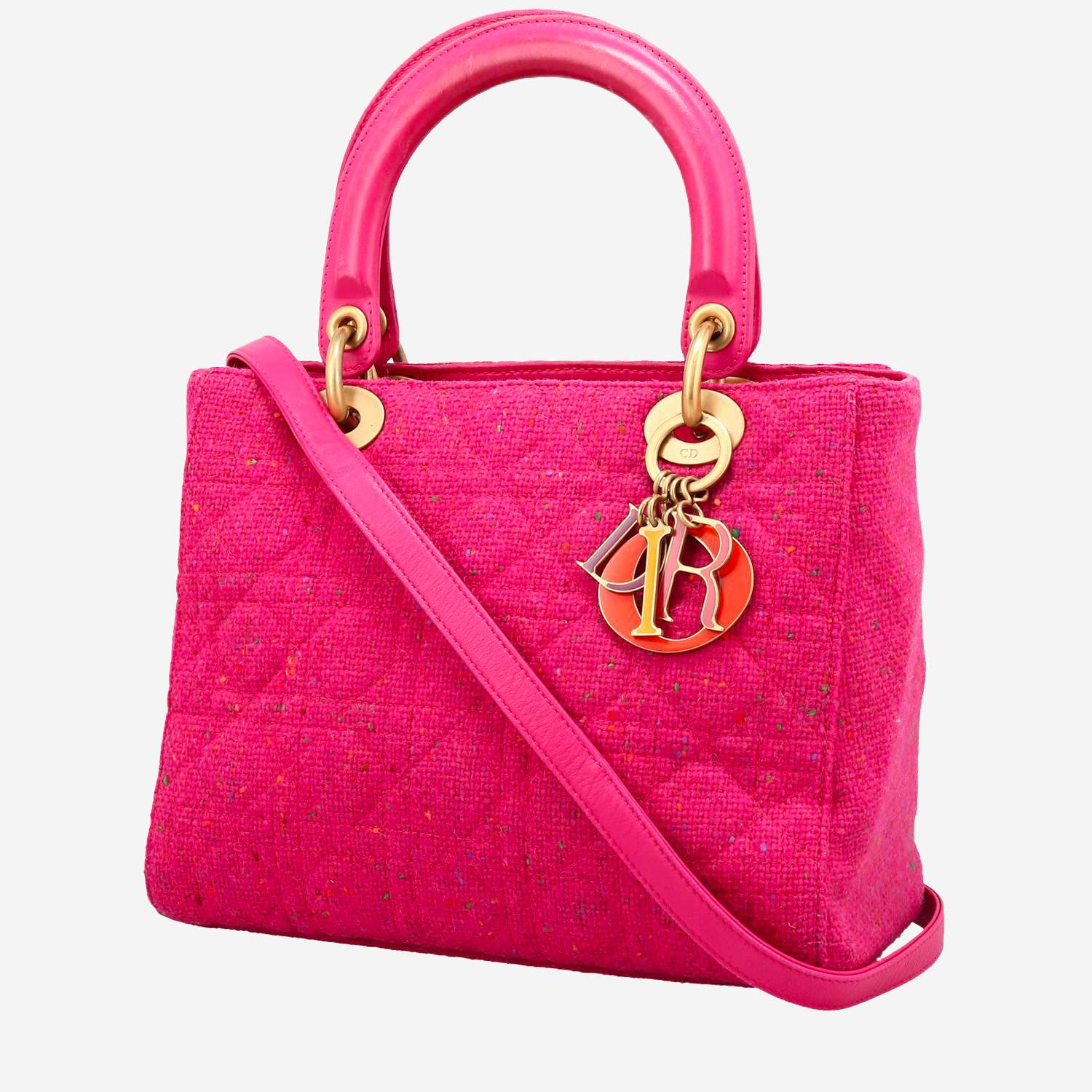 Dior  Lady Dior medium model  handbag  in fushia pink woollen fabric  and pink leather