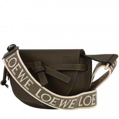 Loewe Gate' Woven Handle Anagram Canvas Bucket Bag In Natural/black