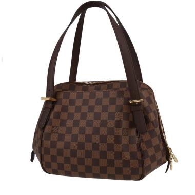 Bolso de mano Louis Vuitton  Belem en lona a cuadros ébano y cuero marrón