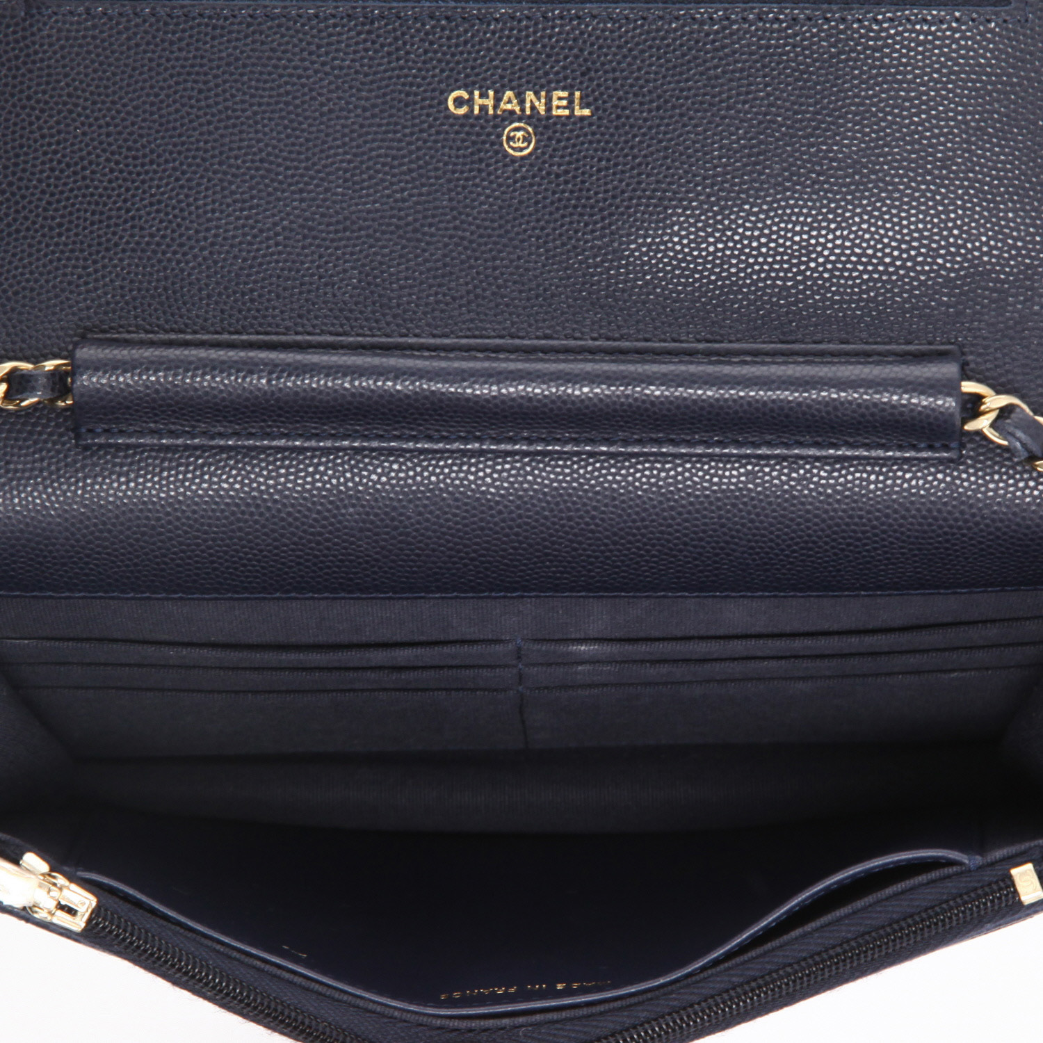 Borsa a tracolla Chanel  Wallet on Chain in pelle martellata e trapuntata blu marino - Detail D3