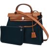 Hermès  Herbag bag worn on the shoulder or carried in the hand  in blue canvas  and natural leather - 00pp thumbnail