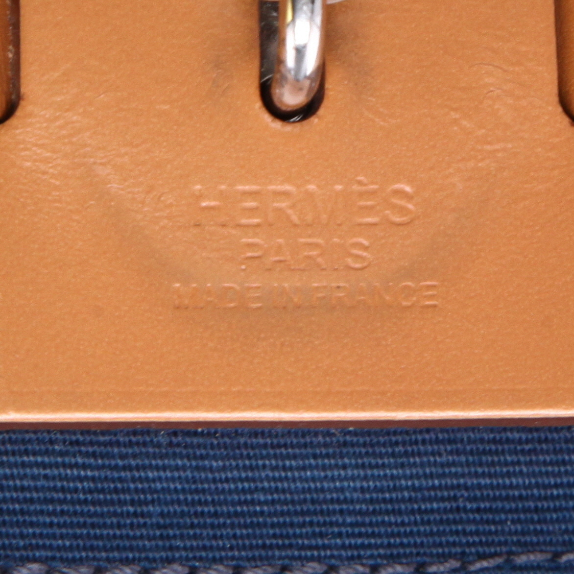 Sac porté épaule ou main Hermès  Herbag en toile bleue et cuir naturel - Detail D2