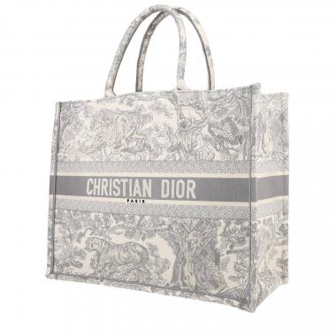 Dior  Book Tote shopping bag  in grey and ecru canvas of jouy