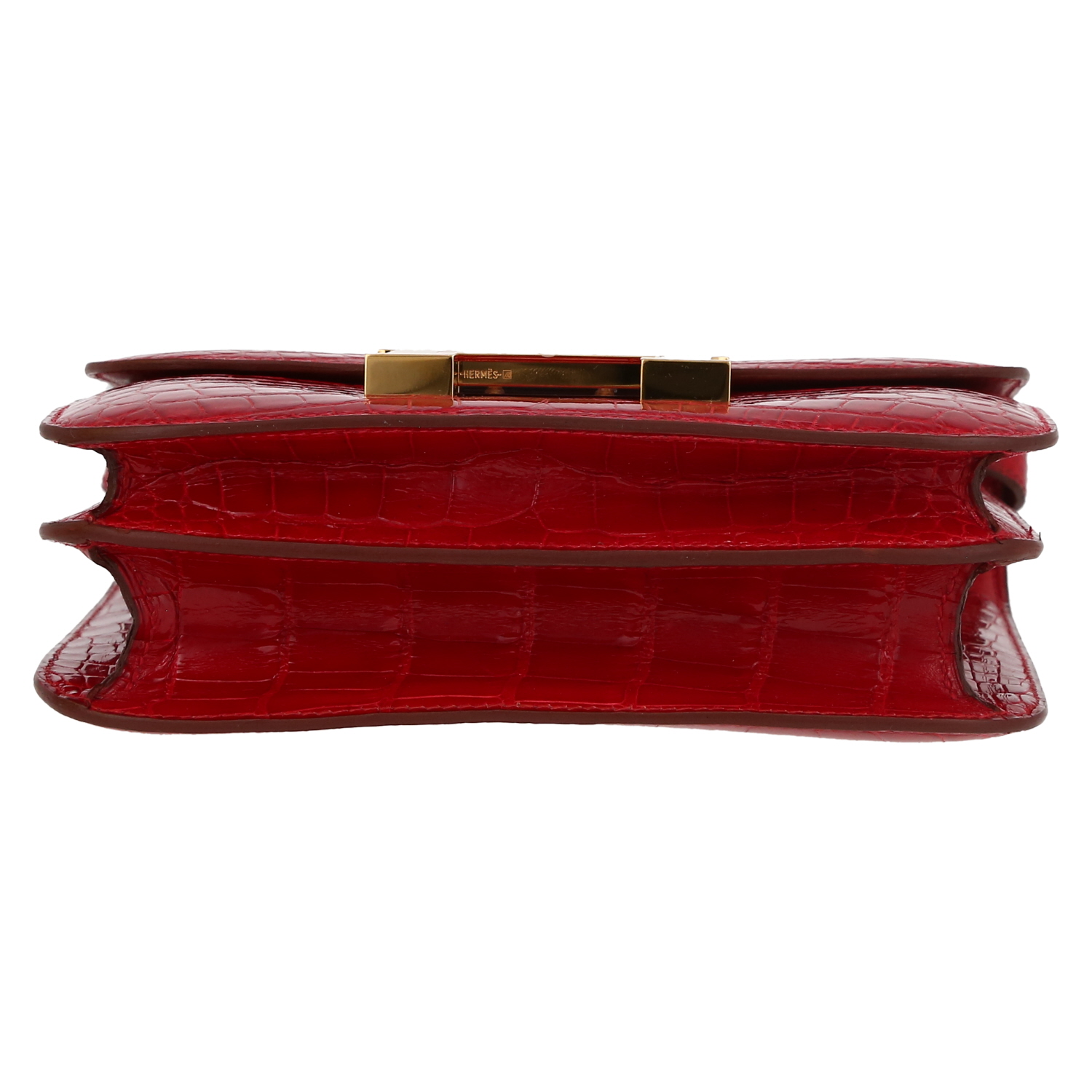 Bolso bandolera Hermès  Constance mini  en aligátor rojo Braise - Detail D1